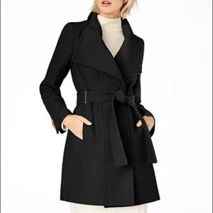 Calvin Klein Asymmetrical Belted Wrap Coat - Black
